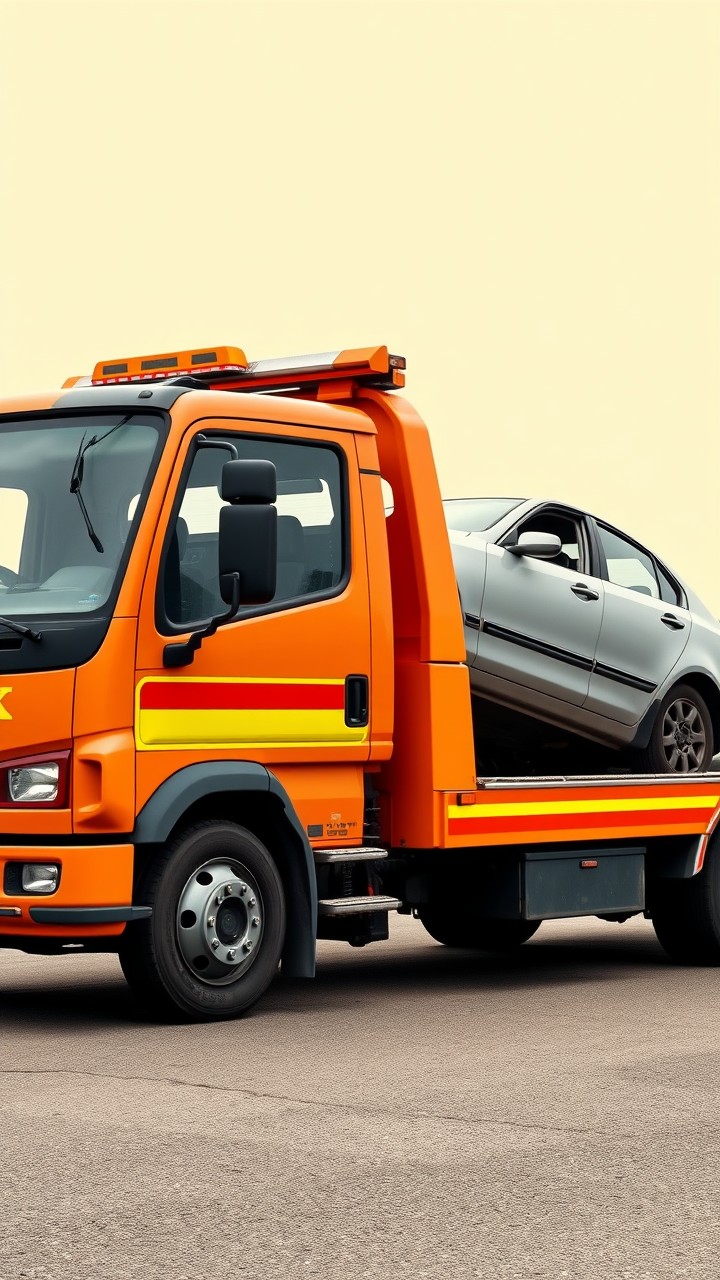 single car transporter used for picking up cars that are sold for scrap